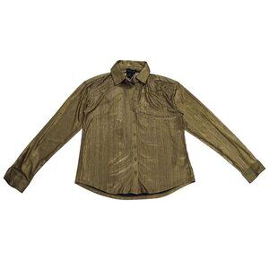 Rachel Zoe Womens Gold Metallic Button-Up Long Sleeve Blouse Shirt XS. NWT.